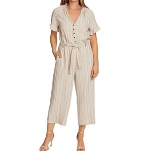 Vince Camuto Natural Tie-Waist Linen Jumpsuit Striped XS Resortwear Vacation NWT